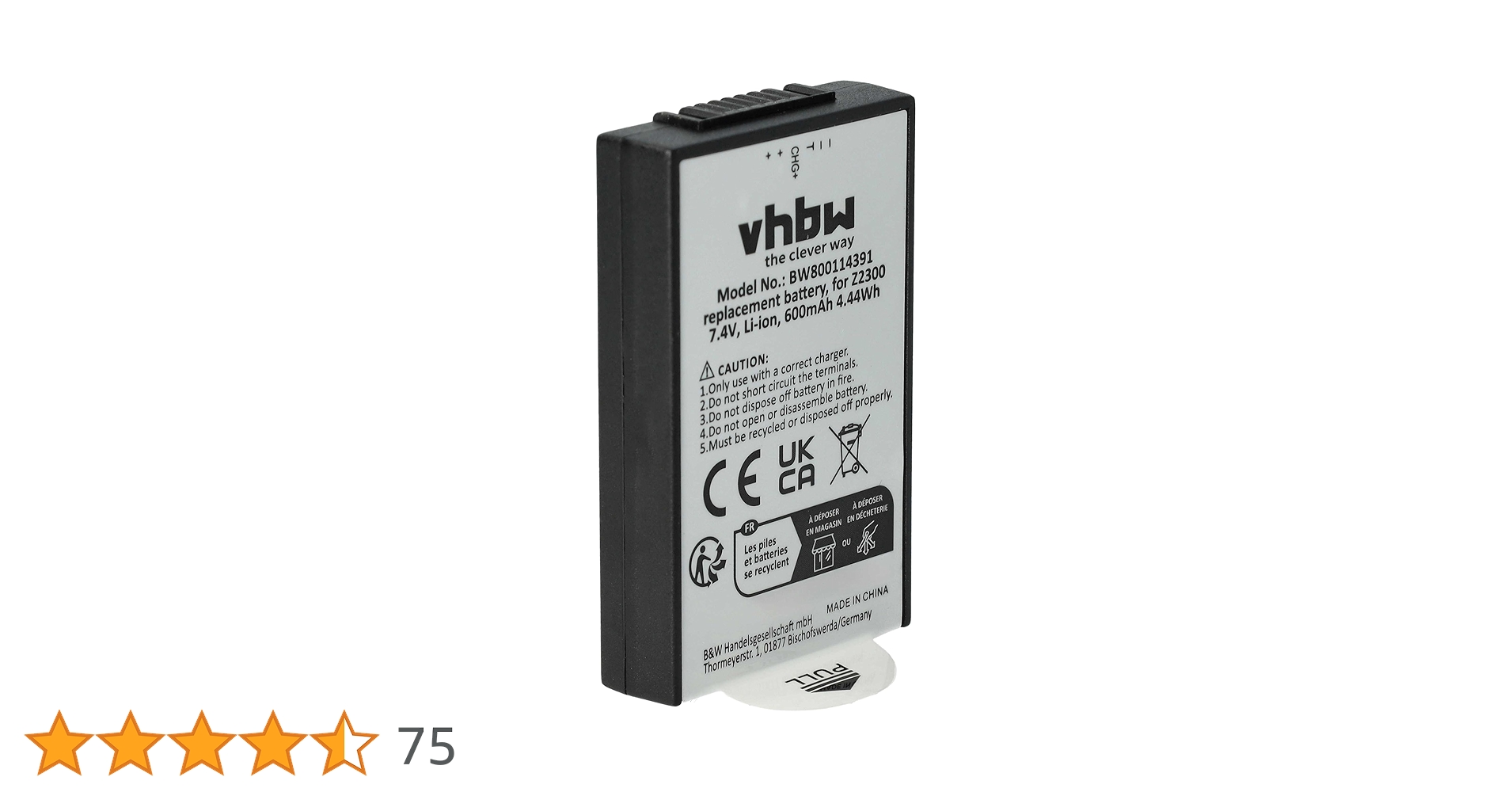 vhbw Li-ION Battery 600 mAh (7.4 V) for Polaroid CZA-05300